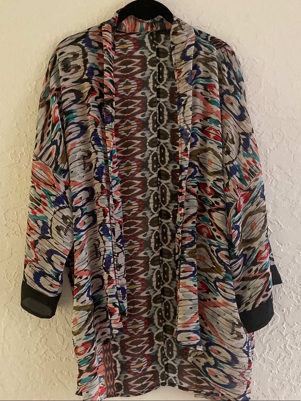 Sheer Multi-Color Patterned Kimono - Picture 6 of 12